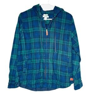 L L‎ Bean Womens Scotch Plaid Full Zip Flannel Hoodie Shirt Shacket Chore Ranch